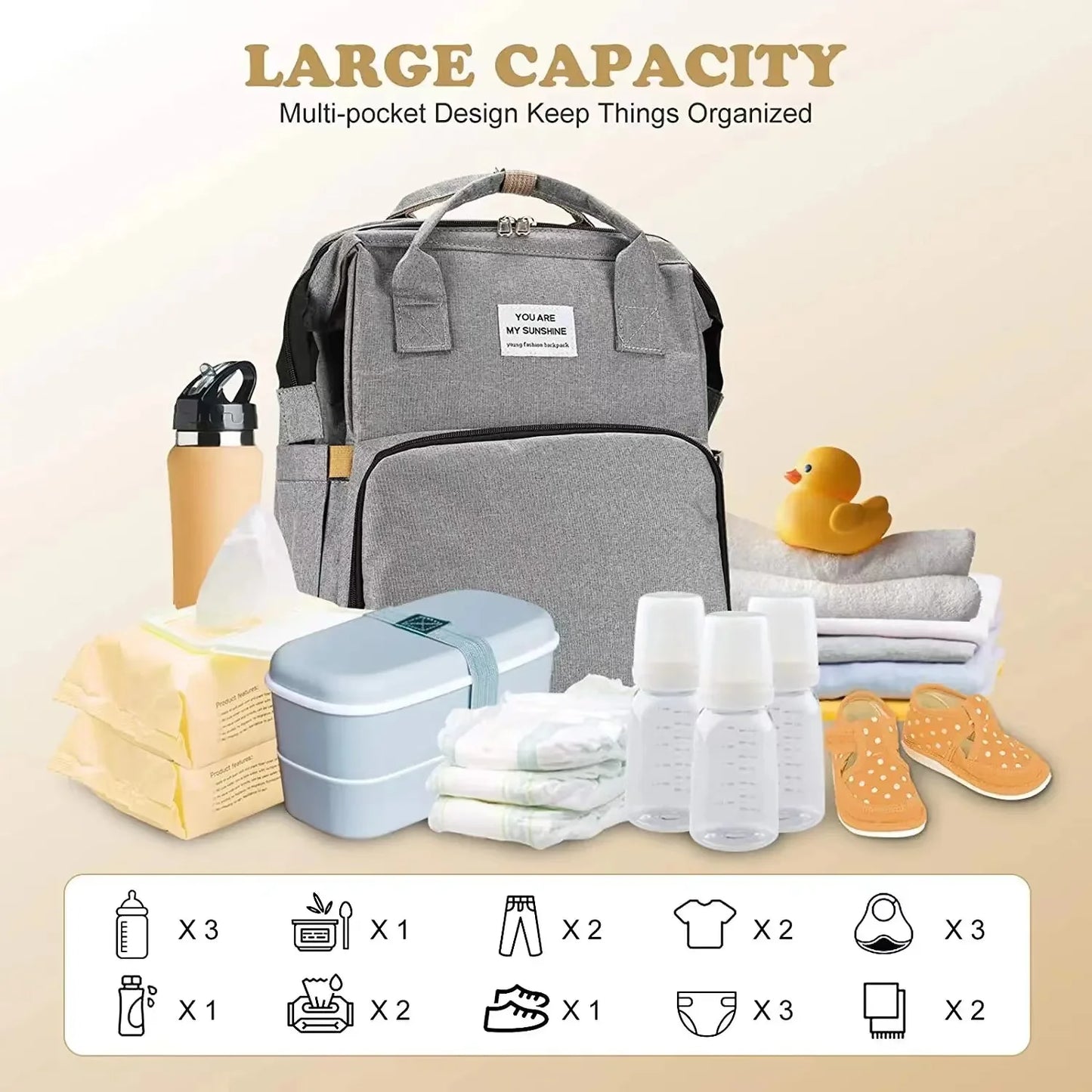 Multifunctional Diaper Bag with Changing Station and Foldable Bed