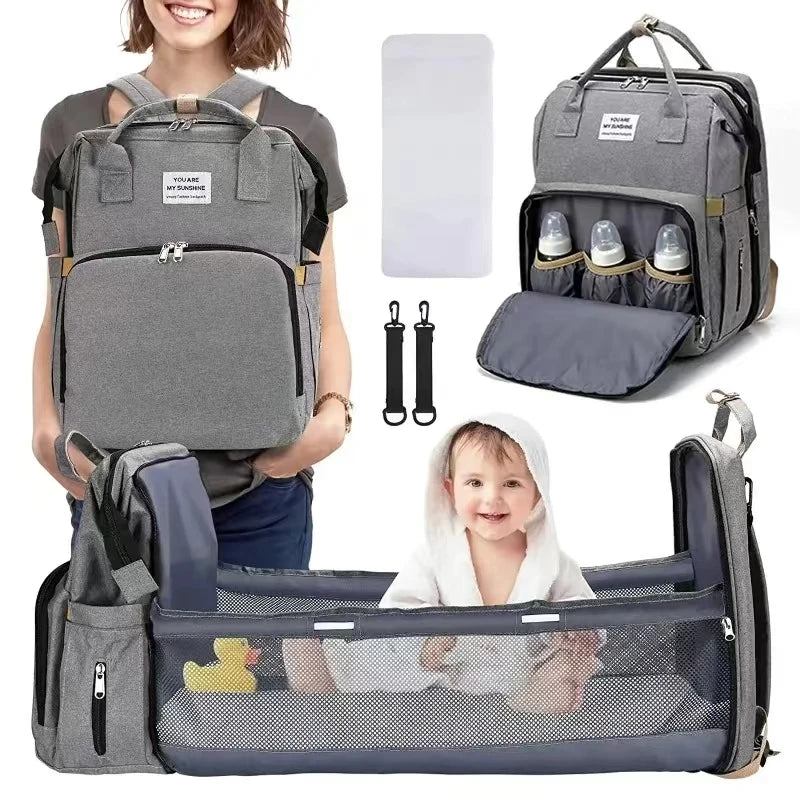 Multifunctional Diaper Bag with Changing Station and Foldable Bed