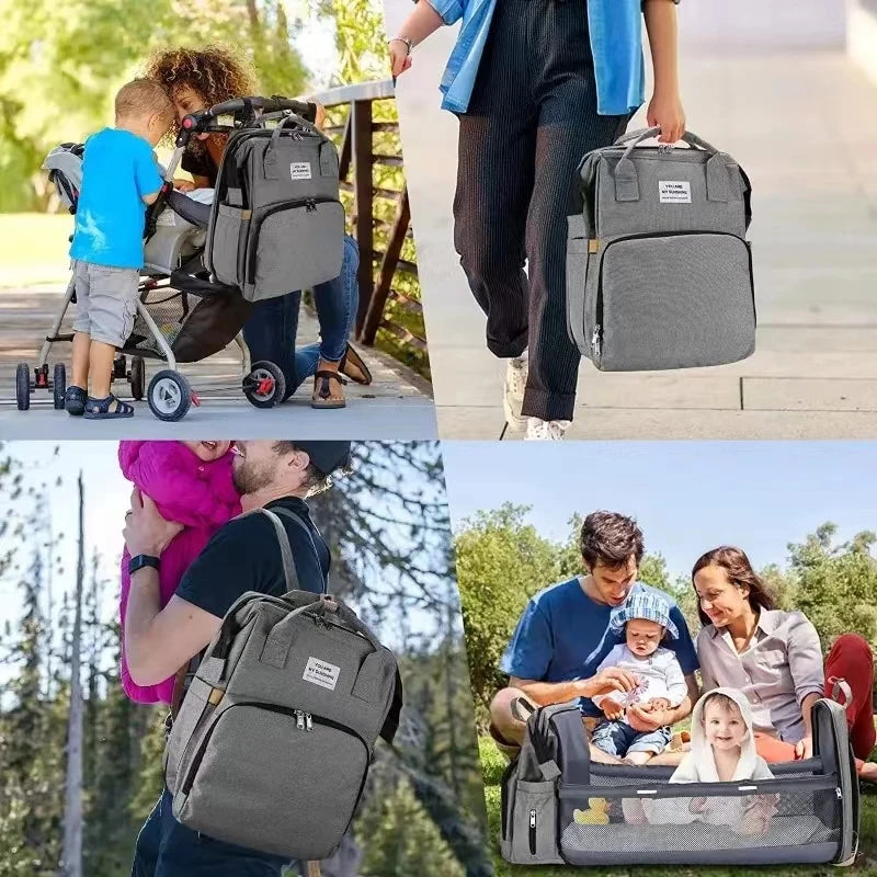 Multifunctional Diaper Bag with Changing Station and Foldable Bed