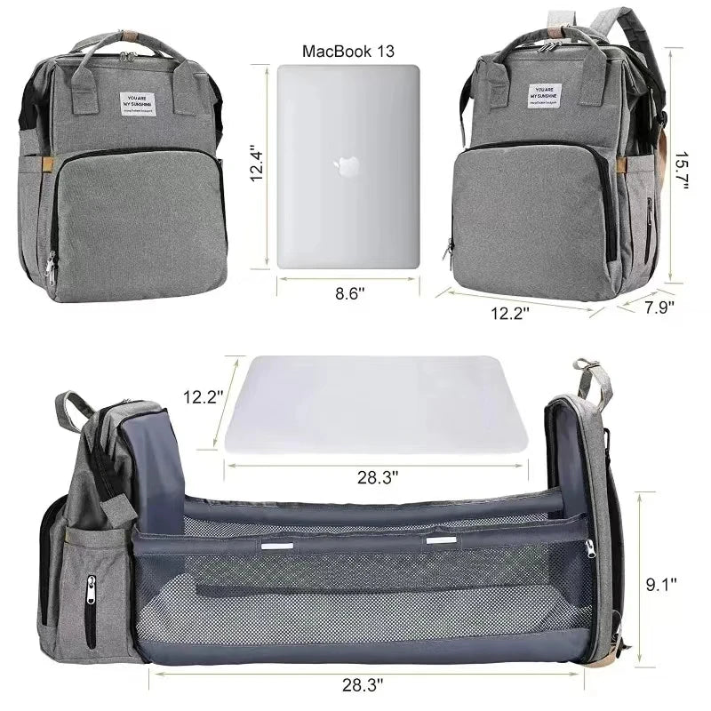 Multifunctional Diaper Bag with Changing Station and Foldable Bed