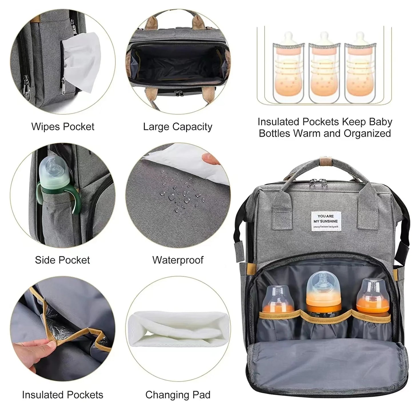 Multifunctional Diaper Bag with Changing Station and Foldable Bed